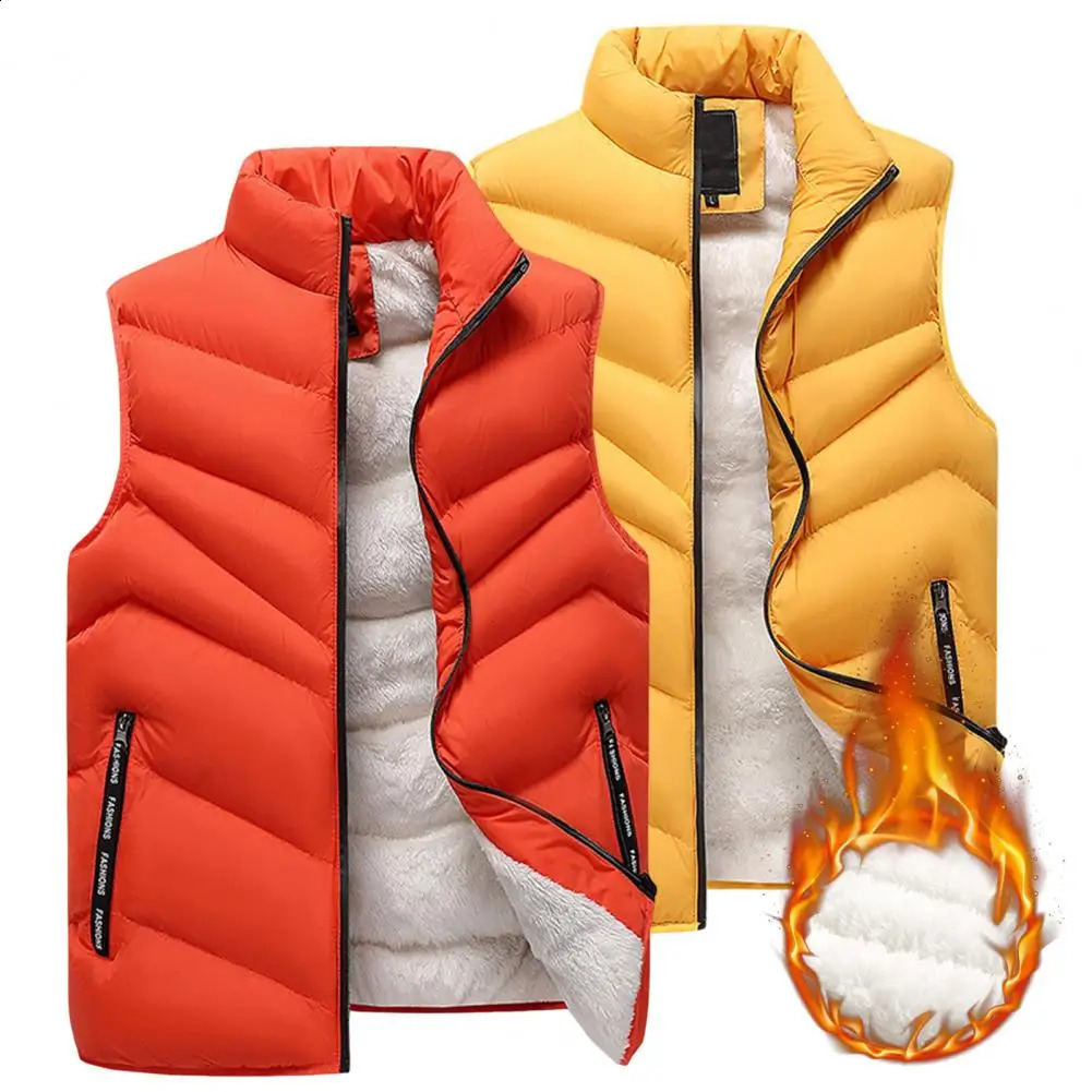 2023 Wool Mens Tank Top Zipper Warm Winter Thick Autumn Sleeve Jacket Orange Black Belt Large 250411Z