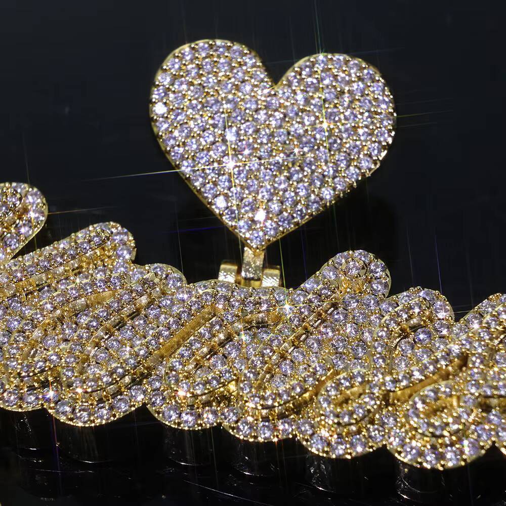 NOUYA Luxury Hip Hop Love Button Pendant Custom Double-layered Letter Micro Pave Colored Moissanite Personalized Fine Jewelry Customizable