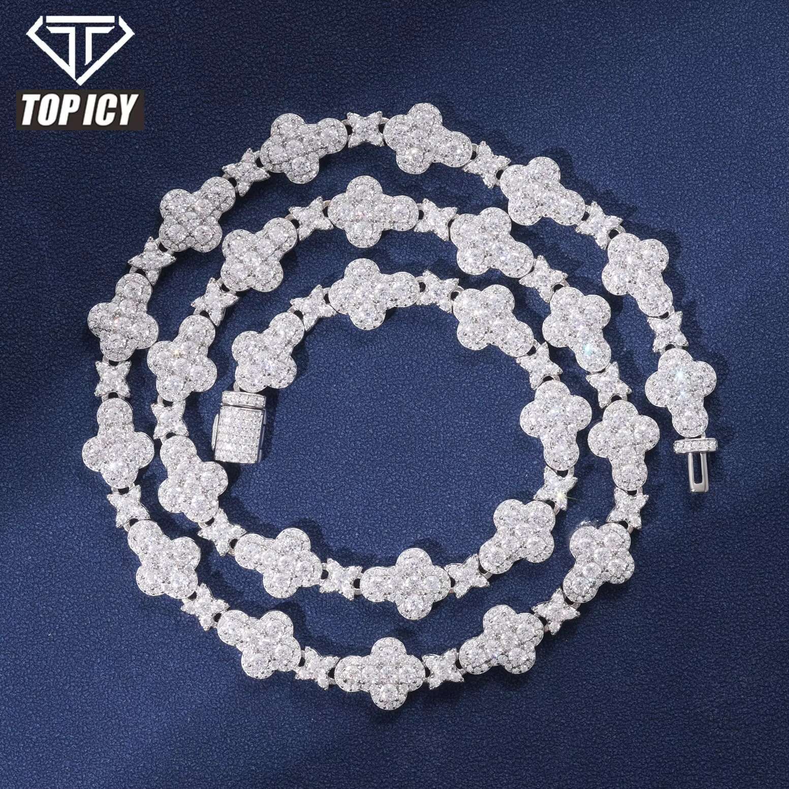 Trendy 925 Sterling Silver Cross Star Necklace Luxury VVS D Moissanite Diamond Chain Hip Hop 10.5mm Jewelry for Engagement Gift
