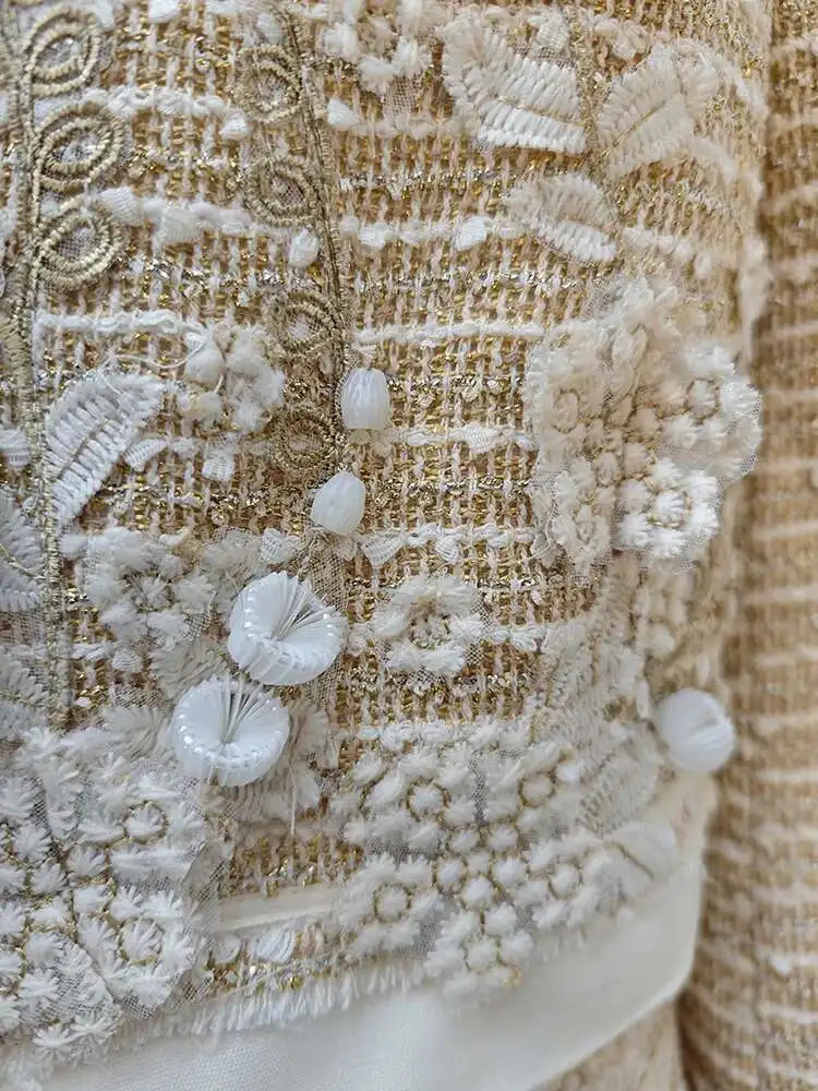 DEAT Elegant 2 Pcs Set 3D Flower Contrast Color Short Top A-line Skirt Tweed Womens Evening Party Suit Autumn 35Z1268 251106