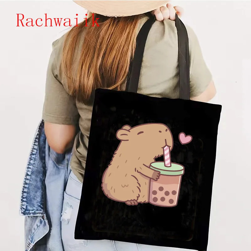 Hip Hop Woman Capybara Tote Bag Shopper Canvas Shoulder Capibara Eco Harajuku Casual Shopping Women Female 251110