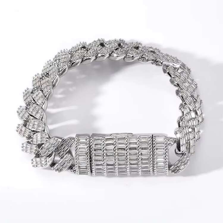 Fashion Customized Chain 17mm Width Sterling Silver 5A CZ Diamond baguette Cuban Chain Links for Hip Hop Life