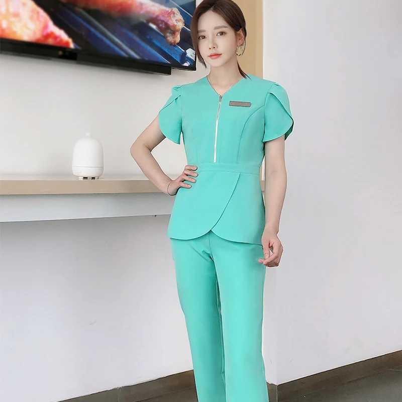 Beauty Sn Womens Work Clothes V-neck Spa Work Clothes Hospital Womens Uniform Solid Color Set X250410