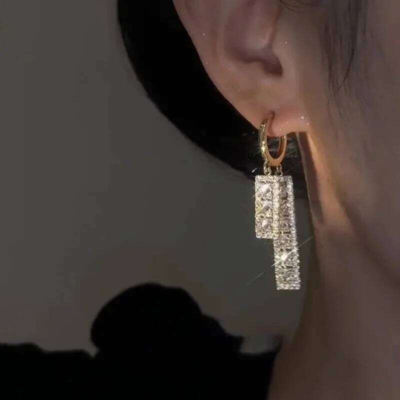 New Fashion Trend Unique Design Elegant And Exquisite Rectangular Zircon Earrings For Women Jewelry Wedding Party Premium Gifts