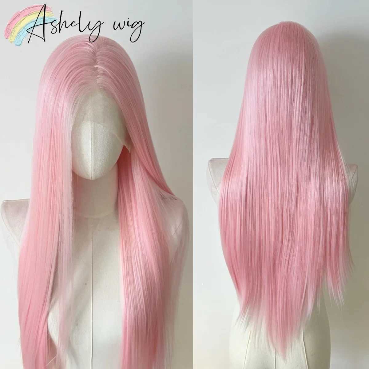 Light Pink Wig for Women 13x4 Lace Front Wig 26inch Long Straight Synthetic Wigs Soft Natural Heat-resistant Fiber Cosplay WigT251111