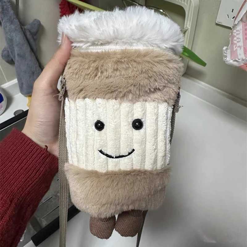 Jelly Cat Copy Cartoon Coffee Milk Tea Bag Student Keychain Bag Portable Cup Shoulder Bag W250411
