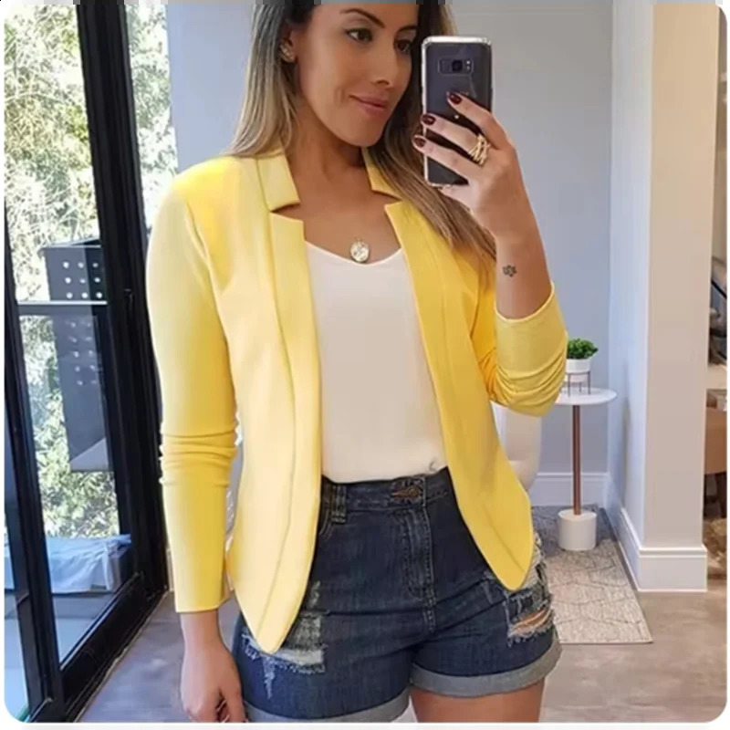 Open top solid color long sleeved womens elegant suit jacket daily office fashion street autumn slim fit 250407