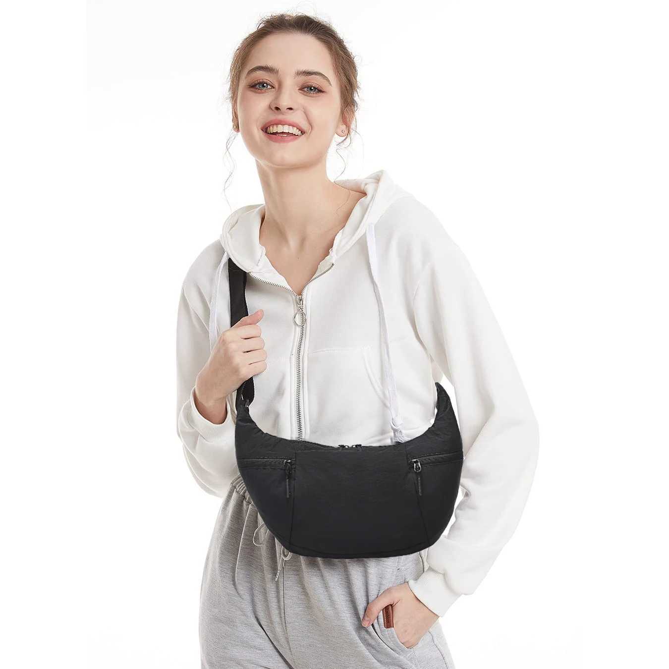 DOYOGI Nylon Crossbody Bag for Women Lightweight Shoulder Purse with Zipper Trendy Crescent Sling Bag with Adjustable StapT251110