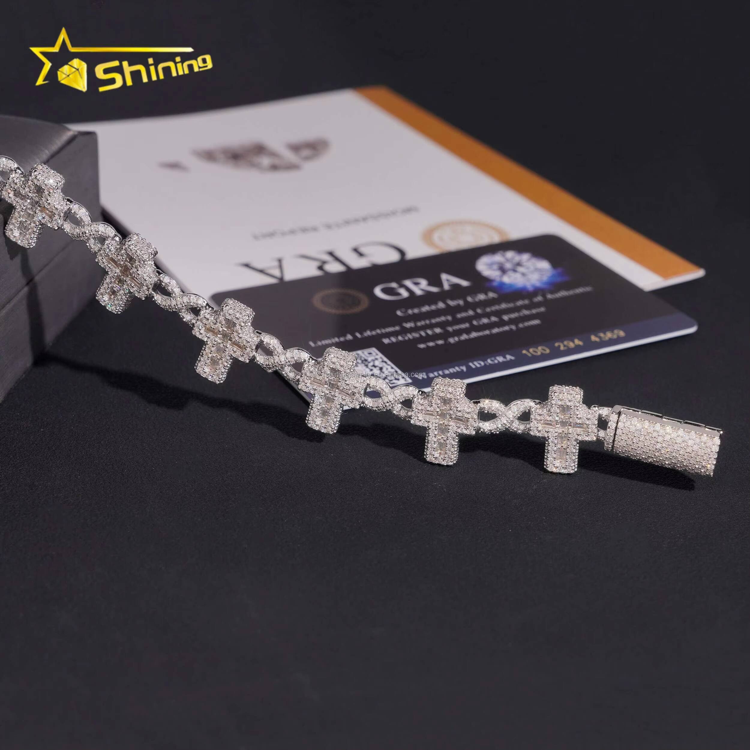 Pass Diamond Tester Fire Jewelry Rapper Hip Hop FL Moissanite Iced Out GRA Certificate S925 Silver Cross Infinity Bracelet
