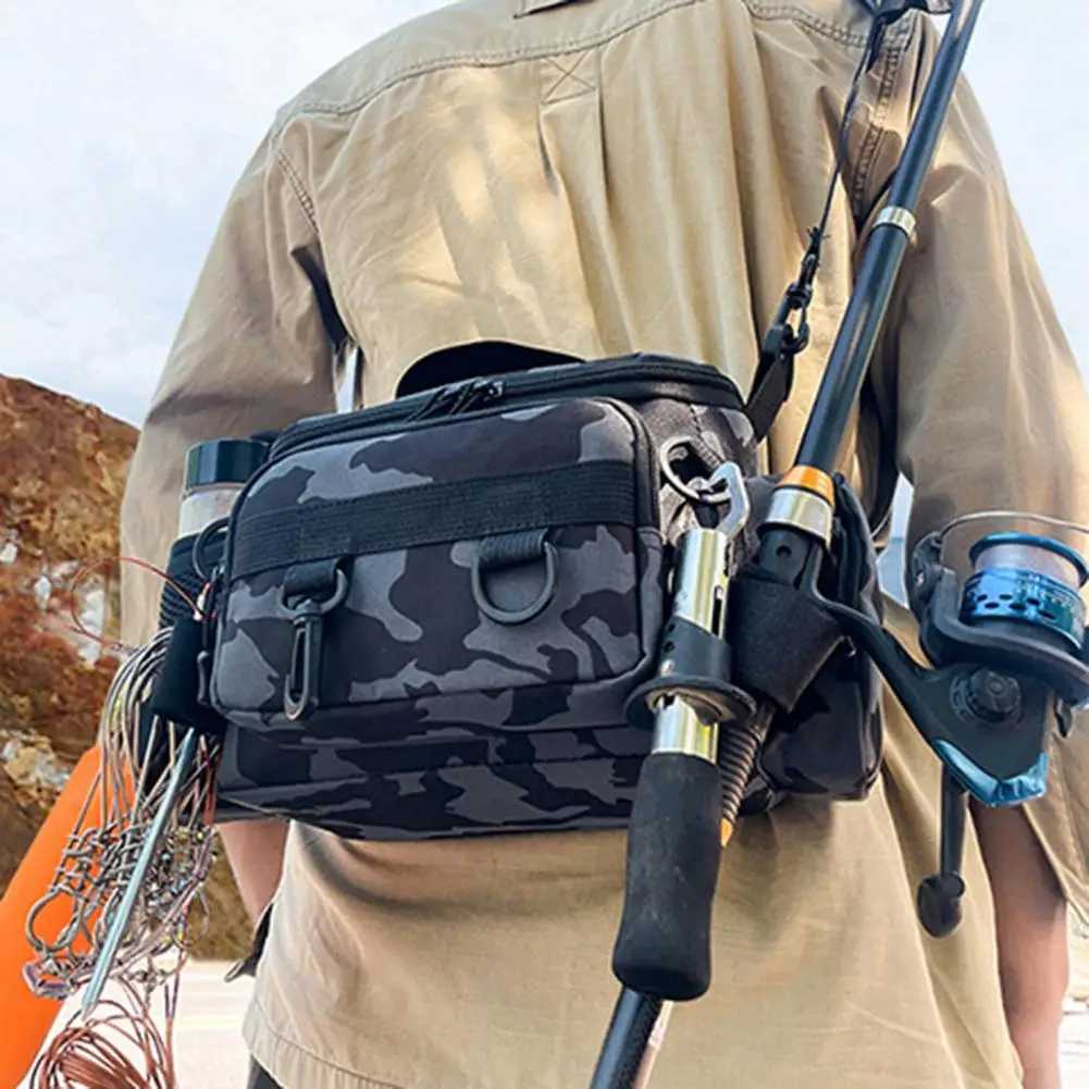 Fishing Shoulder Bag Oxford Waterproof Lure Rod Line Reel Holder Fishing Tackle Backpack Lure Box Fishing Gear Organizer Bag Z250411
