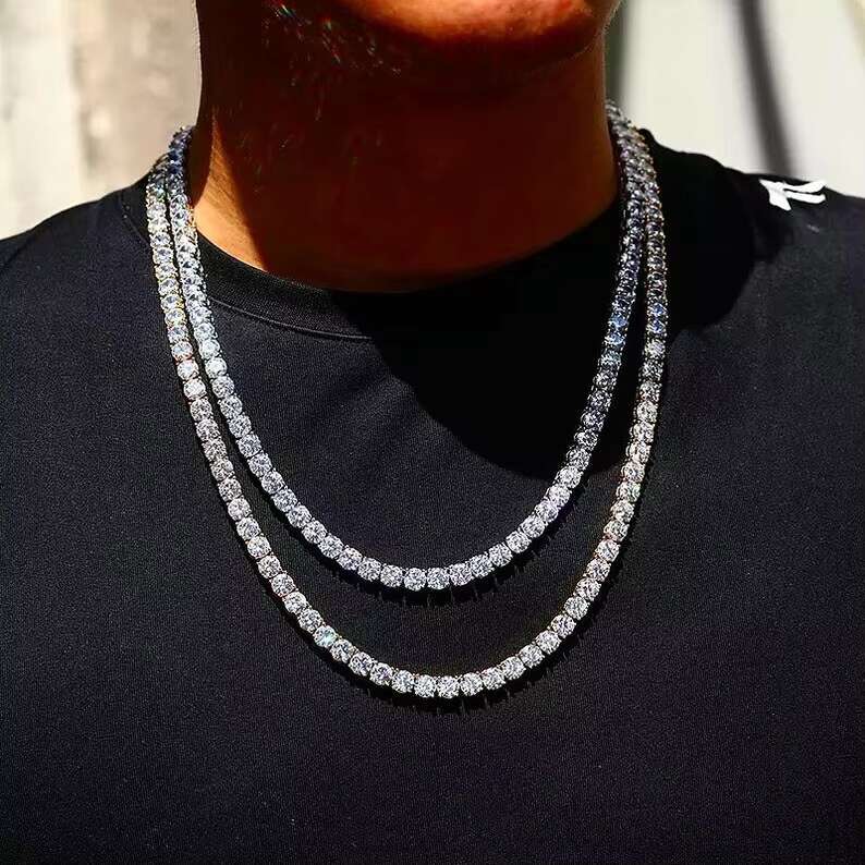 Custom 3mm Iced Out Tennis Chain Diamond White/Yellow Gold Plated 925 Sterling Silver Moissanite Tennis Chain
