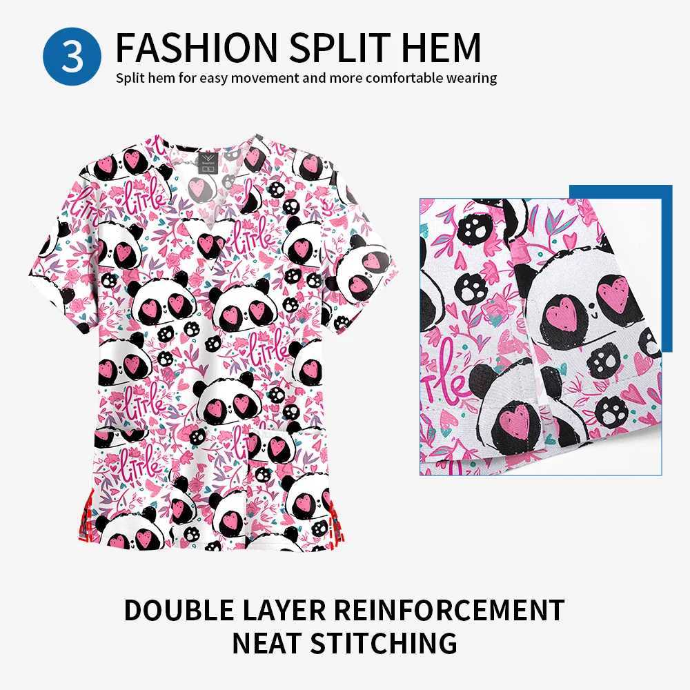 Print Scrubs Top Womens Pocket V-neck Scrub Uniform Pet Beauty Nurse Spa Care Shirt De Enfermer a Para Mujer X250410