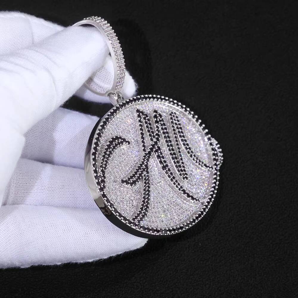 NUOYA Luxury Personalized Ellipse Pendant Necklace Silver Plated Diamond Letter Custom Name Design Hip Hop Fine Jewelry Customizable