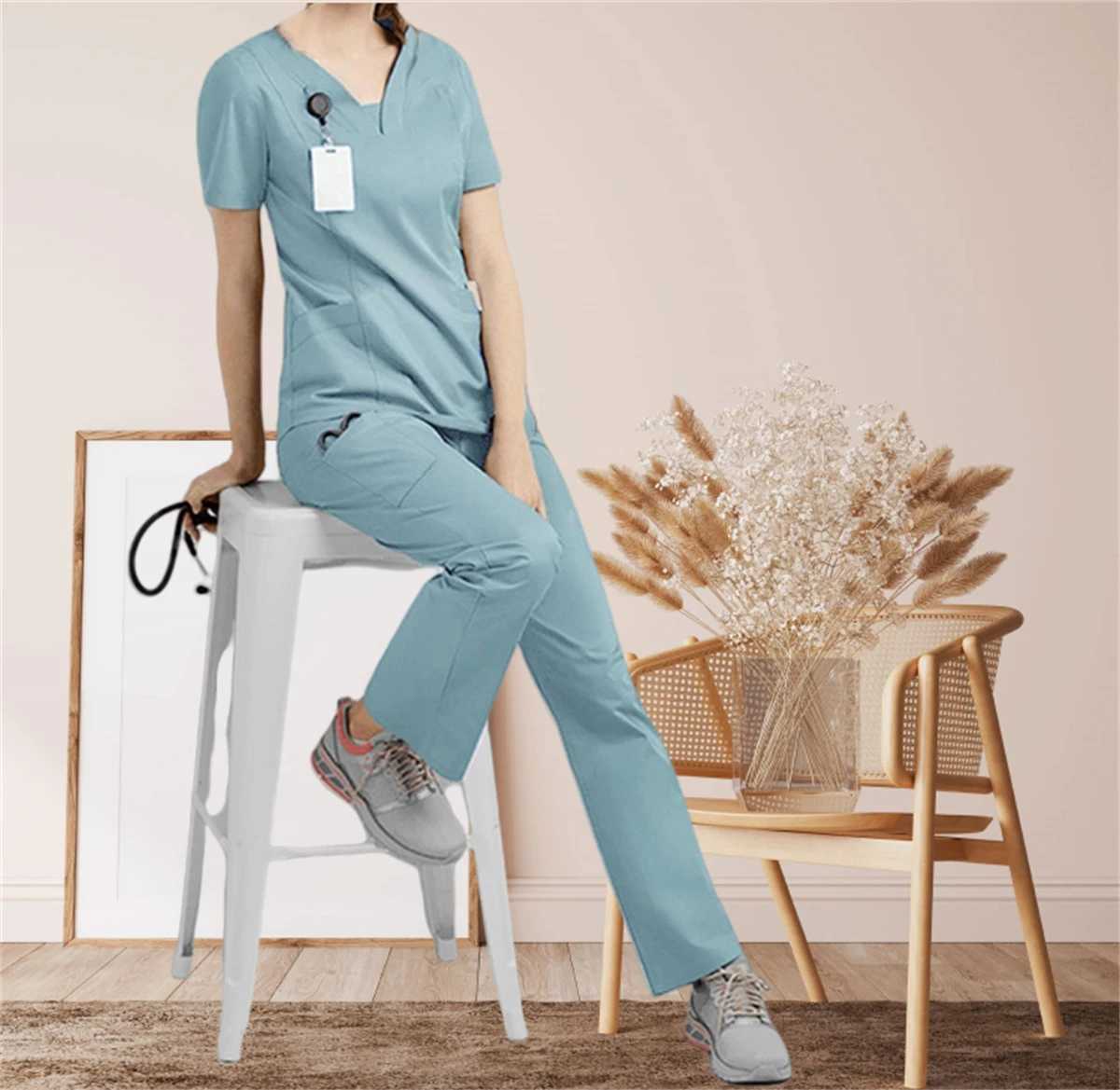 Surgical Room Medical Uniform Washing Machine Womens V-neck Straight Pants Set Care Pet Hospital Work Clothes Beauty Sn Clothing X250410