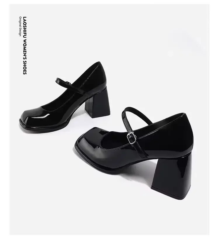 Mary Janes Vintage Black Sandals Woman Buckle Casual Medium Heels Office Ladies Solid Elegant Heels Korean Summer 251106