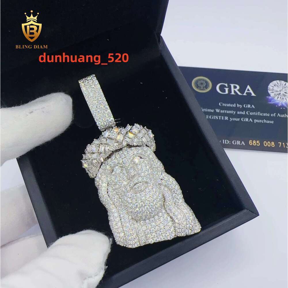 Custom White Gold Sterg Sier Vvs Moissanite Hip Hop Jesus Head Pendant For Men