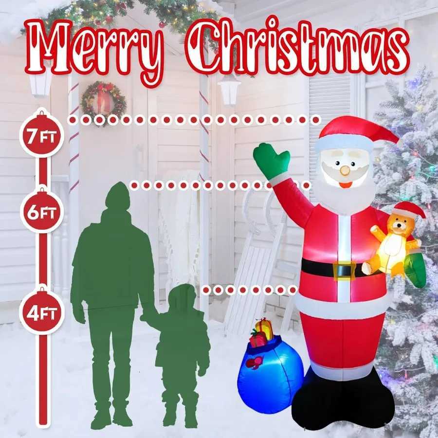 Christmas 7FT Christmas Inflatables Outdoor Decorations Inflatable Santa Claus with Gift Blow Up Yard Decorations with Builtin LED Lights Y251111