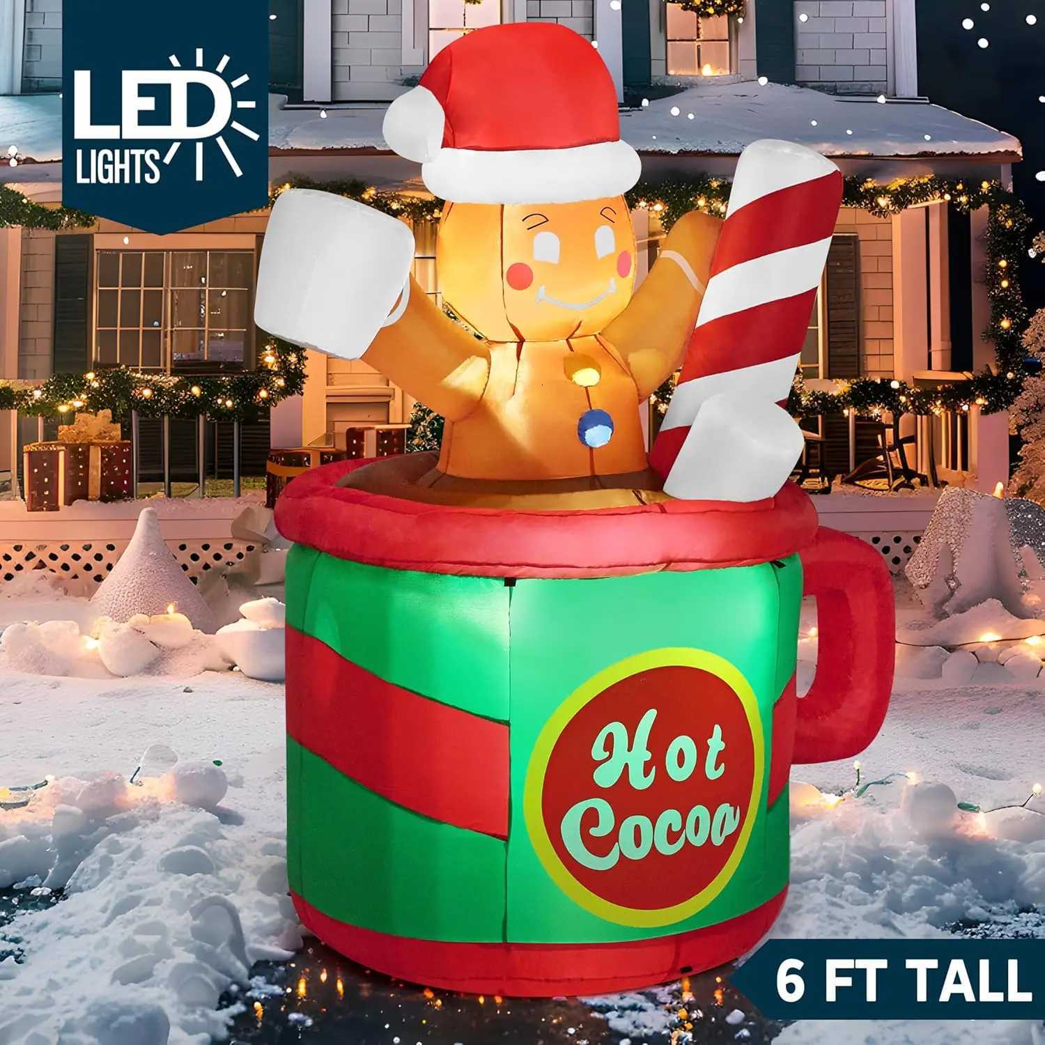 Christmas JOYFY 6 FT Christmas Gingerbread Man Inflatables Decorations Hot Cocoa Mug with Build-in LEDs Blow Up for Xms Party Winter Decor Y251111