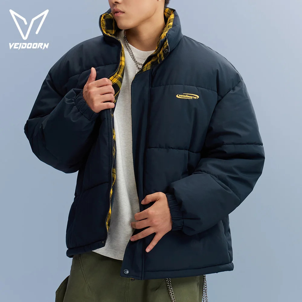 Veidoorn Unisex Short Parka Coat with Stand Collar Warm Thermal Puffer Jacket for Winter Puffy Outdoor Streetwear 251106