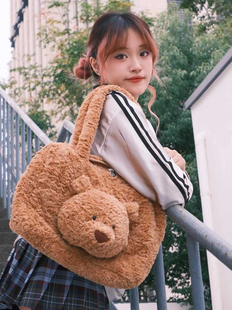 2025 Autumn And Winter New Plush Bear Doll Shaped Single Shoder Wens Bag Large Capacity Portable Cputer Tote Bag Trendy H251111