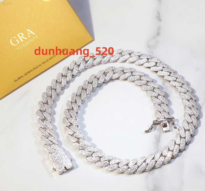 Gra Certificate Moissanite Ice Out Chain 13mm Width 3rows 925 Sterling Silver Necklace Men Cuban Link Chain Hip Hop Necklace
