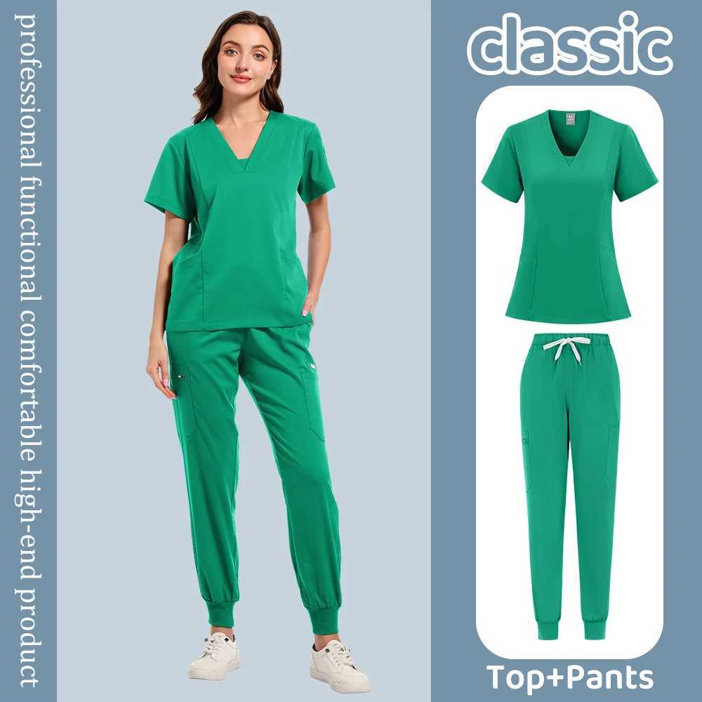 High Quty Uniforme Medical Nurse Uniform Scrub Set Women and Mens Modern V-Neck Top and Pant Hospital Workwear Doctor Suits X2504101