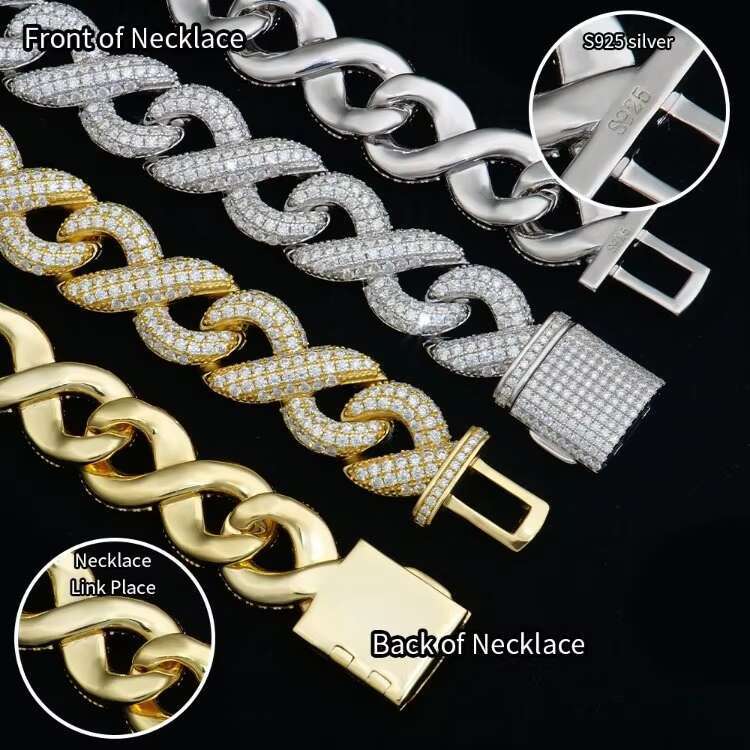 Cuban Link Chain 15mm 925 Sterling Silver Cuban Link Chain Gold Plated Iced Out VVS Diamond Moissanite Cuban Chain