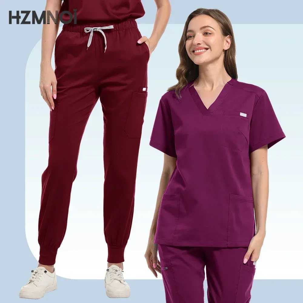 High Quallity Nurse Uniforms with Pockets Beauty Sn Work Clothes Surgical Top+Jogger Pants Clinic Workwear Medical Scrubs Set X250410