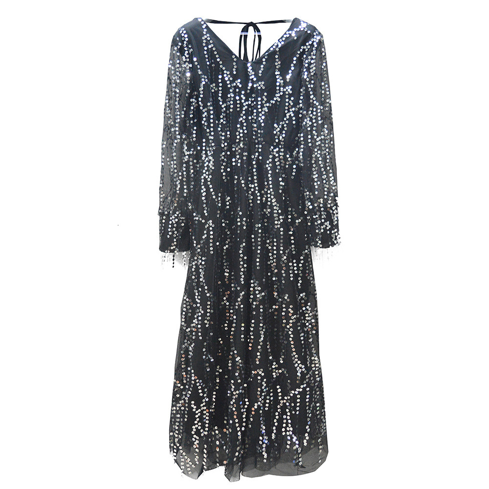 Sexy V-neck tassel sequin dress for women