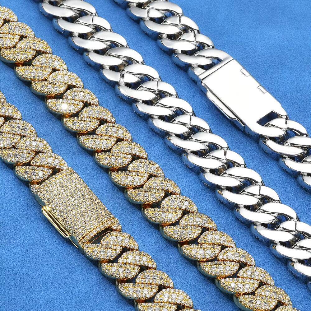NUOYA Hip Hop Fine Jewelry 14mm Cuban Link Bracelet Iced Out VVS Moissanite 925 Silver Miami Chain Luxury