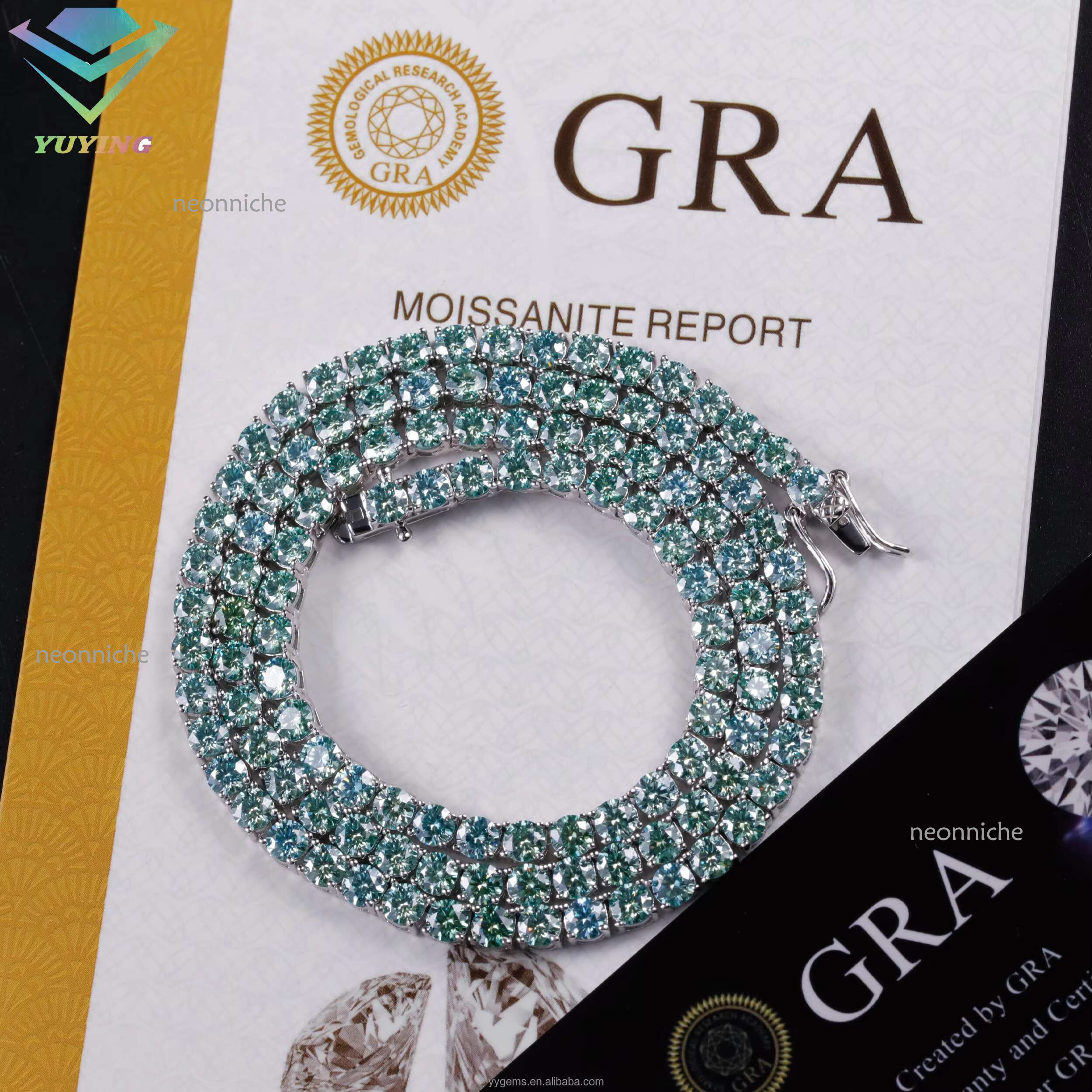 Stocks Fancy Color Tennis Chain Hip Hop Rock Sier Moissanite Bracelet Gold Plated Cuban Necklace