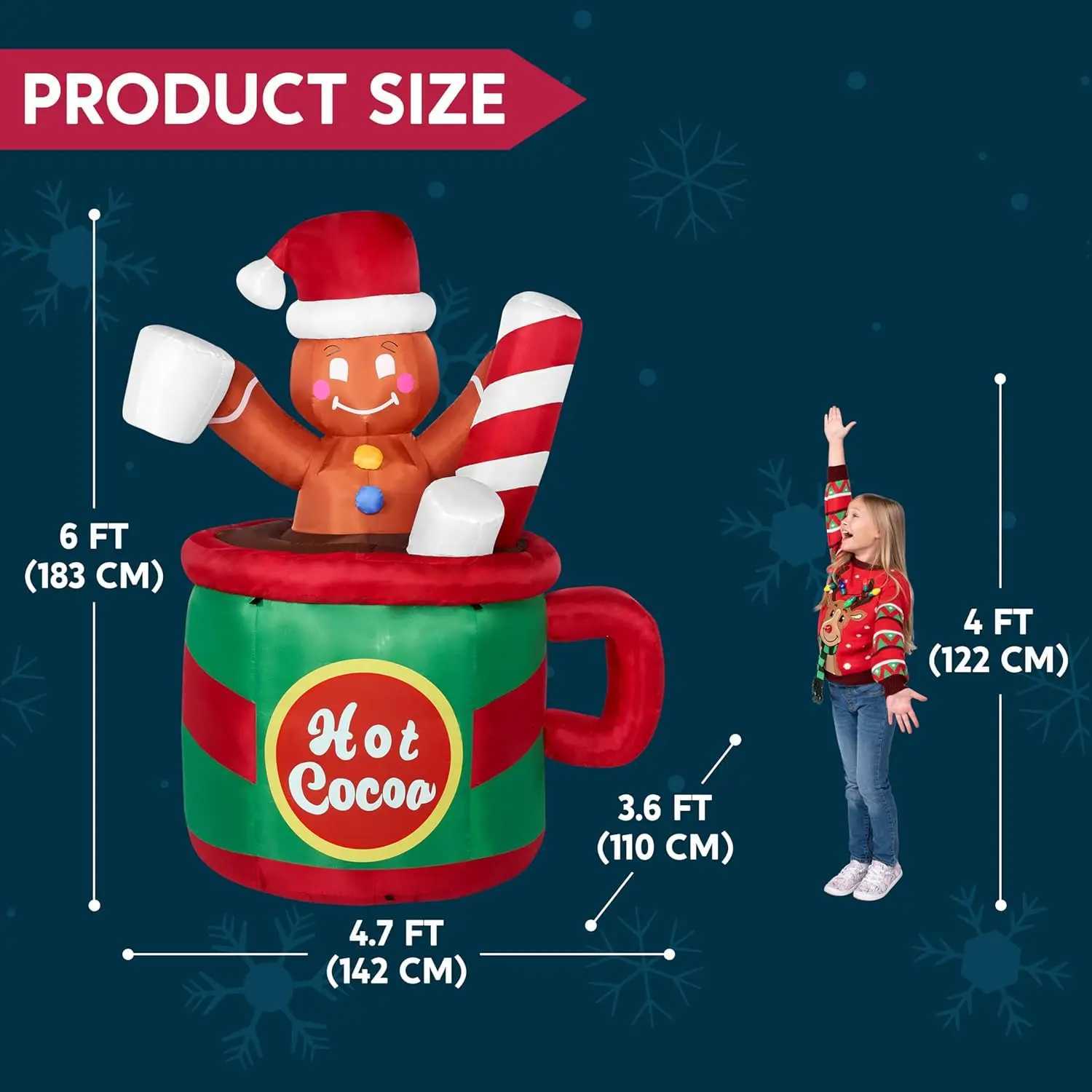 Christmas JOYFY 6 FT Christmas Gingerbread Man Inflatables Decorations Hot Cocoa Mug with Build-in LEDs Blow Up for Xms Party Winter Decor Y251111