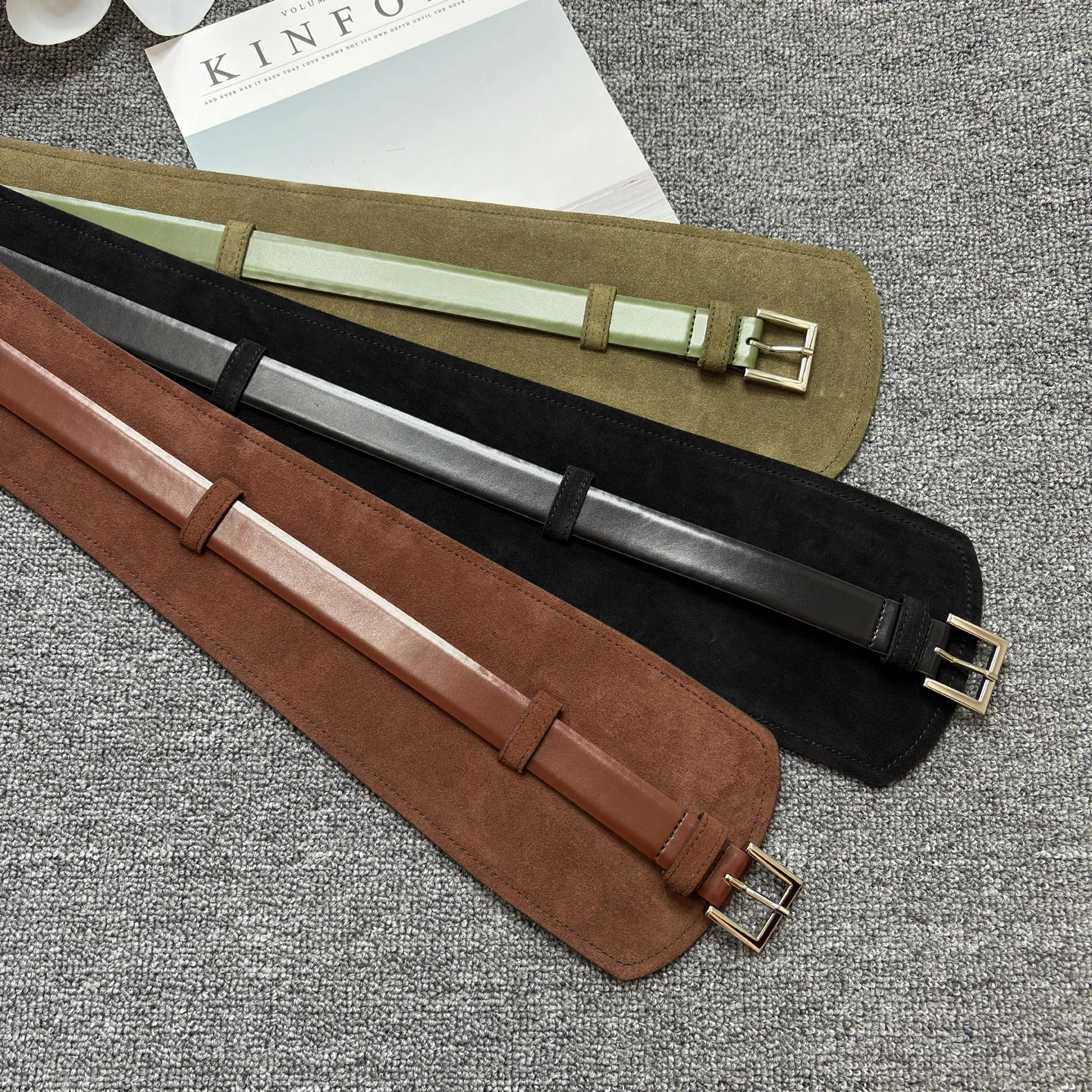 Retro suede dual-purpose waistband with contrasting brown leather and jacket waistband and wide belt 251110