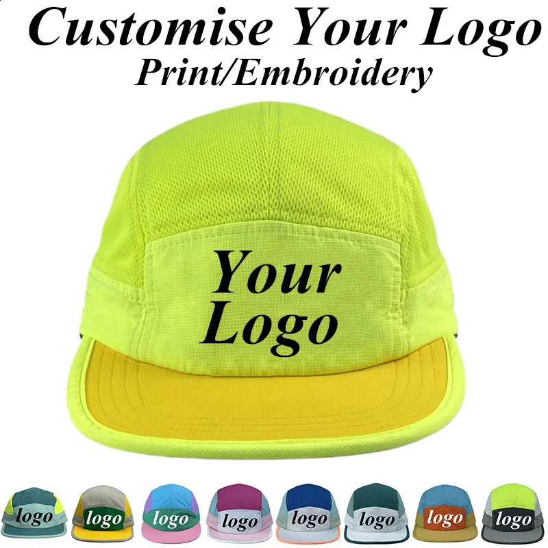 Custom Fluorescent Baseball Caps For Men Women Quick Dry Flat Brim 5 Panel Hats Adjustable Hip Hop Skateboard Cap 250407
