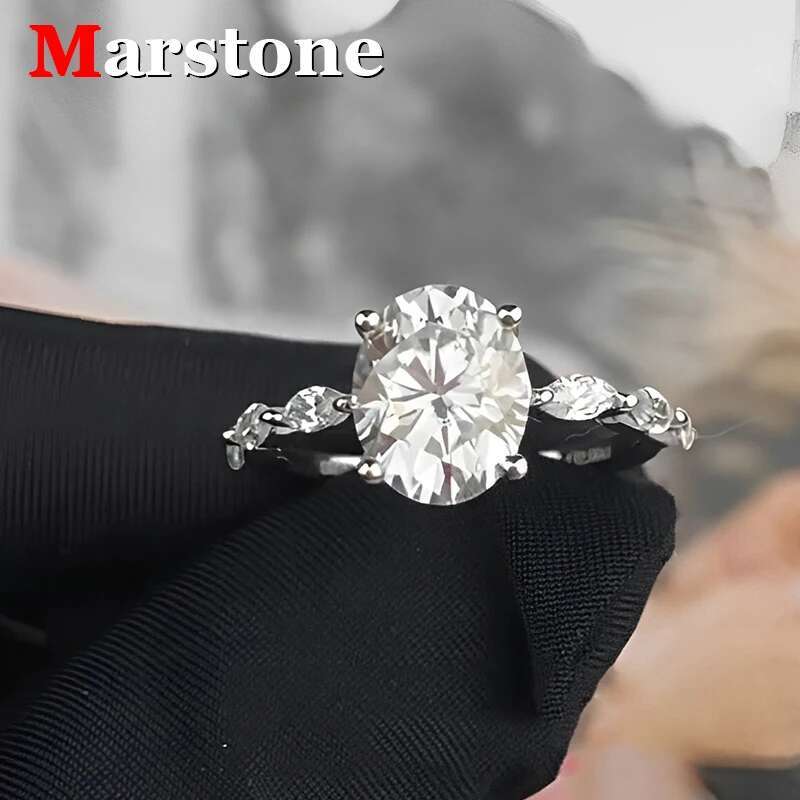 2CT D Color 18K Gold Shaped Moissanite Womens Ring 925 Silver Oval Egg Shape Moissanite Diamond Ring for Women