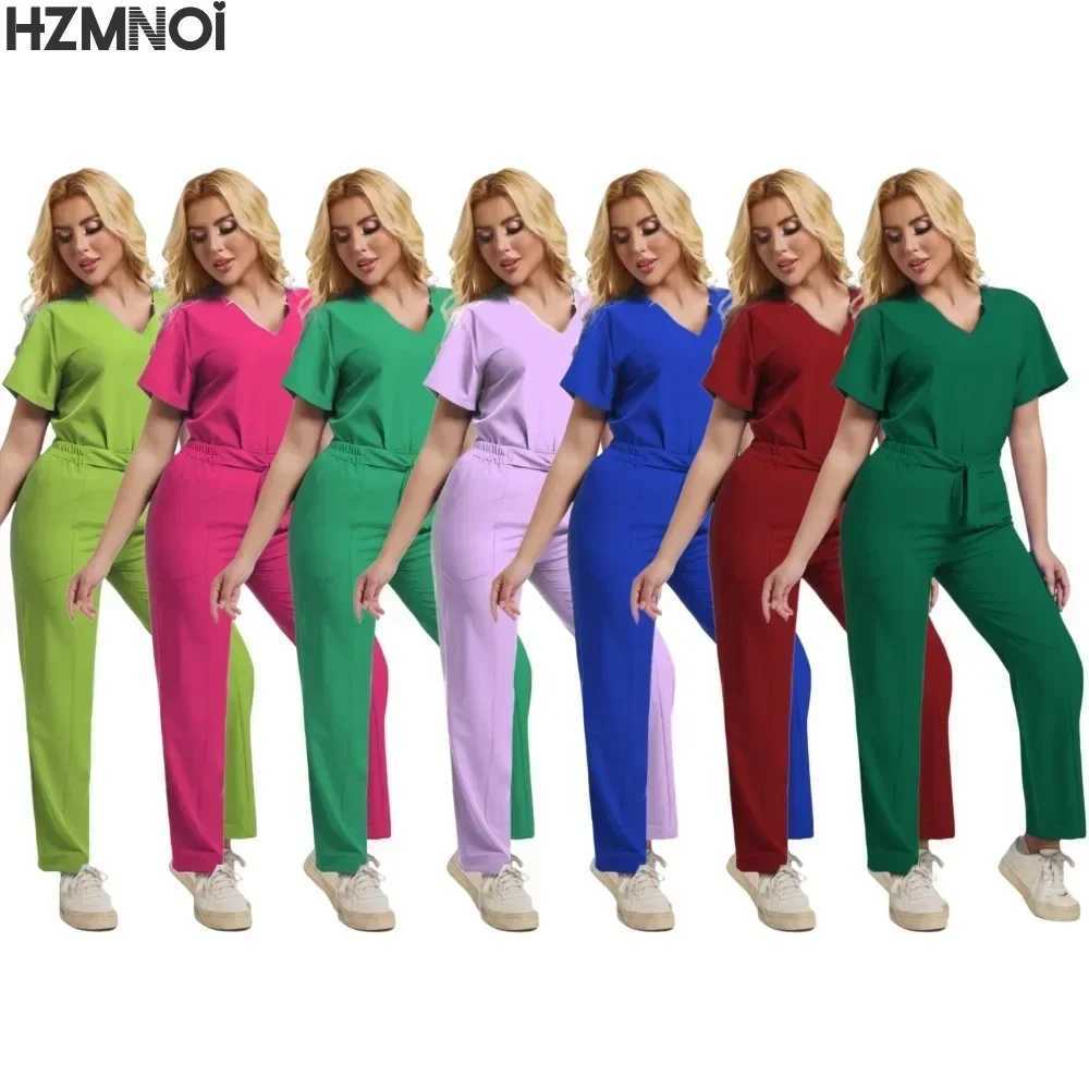 Fashion Women Workwear Scrub Tops+pant Medical Uniform Surgery Scrubs Shirt Short Slve Pet Shop Doctor Nurse Nursing Uniform X250410