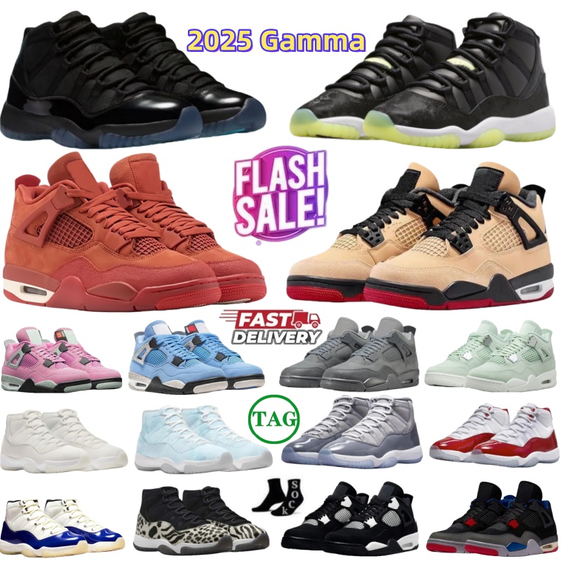 2025 Gamma Designer shoes 4s 11s Basketball Shoes for Men Military Sail Red Black Cat Cement Yellow Thunder White Oreo Cool Grey Blue University Seafoam Men with Box
