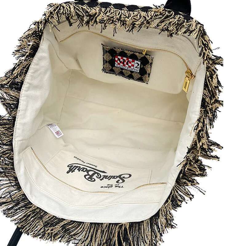 Saint Barth European American New Women's Large Capacity Leisure Beach Cotton And Hemp Dia Tassel Handheld Tote Bag