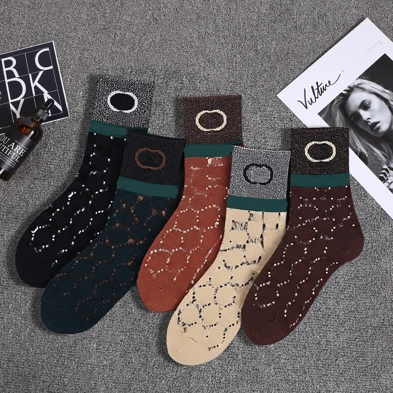 Men's Designer Sock 5 Pair Cotton Geometric Printed Fashion Luxury Brand Mid-Tube Socks Breathable Comfortable Versatile Sport Socks