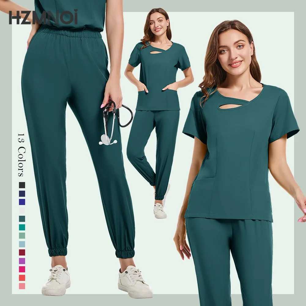 HZMNOI New Fashionable Scrub Designs Women Jogger Clinic Nurse Uniforms Medical Nursing Scrubs Uniforms Sets Hospital Uniforms X250410