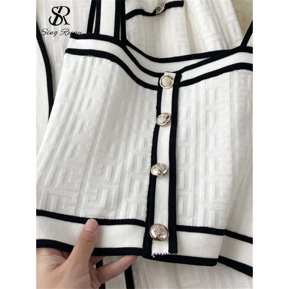 SINGREINY Autumn Knitwear 3Pc Sets Long Sleeves Cardigan+Single Breasted Spaghetti Strap+High Waist Elastic Shorts Casual Suits