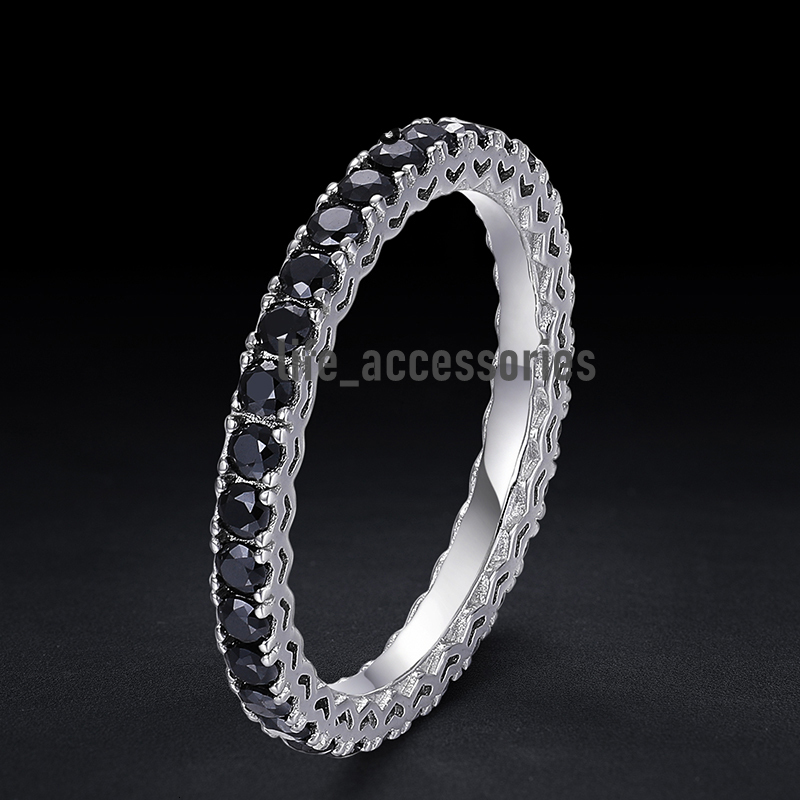 Wholesale Fine Jewelry Dainty 2.45mm 925 Sterling Silver 1 Row Black D Color VVS Moissanite Diamond Tennis Band Ring