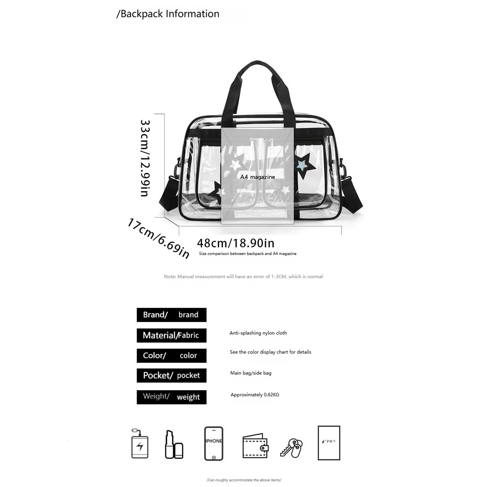 Women Clear Tote Bag for Seaside Travel Transparent PVC Shoulder Concert Bag 251110