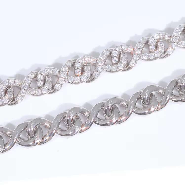 Hip Hop Soild Silver Cuban Chain Jewelry 9mm Width D/VVS Clarity Moissanite Chain Rapper Cuban Link Chain Necklace