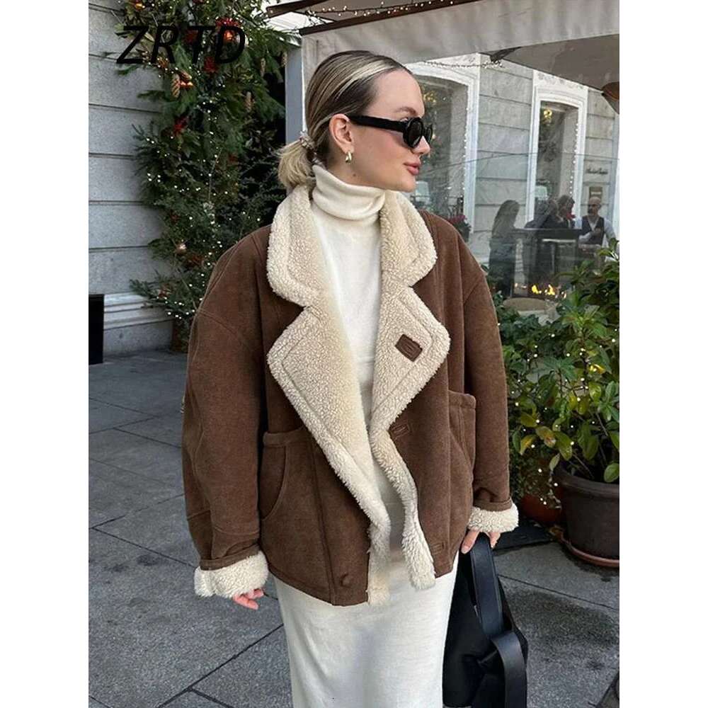 Casual Women's Fleece Coats Loose Lapel Single Breasted Pocket Full Sleeve Jacket 2024 Autumn Winter Lady Vintage Warm Overcoat