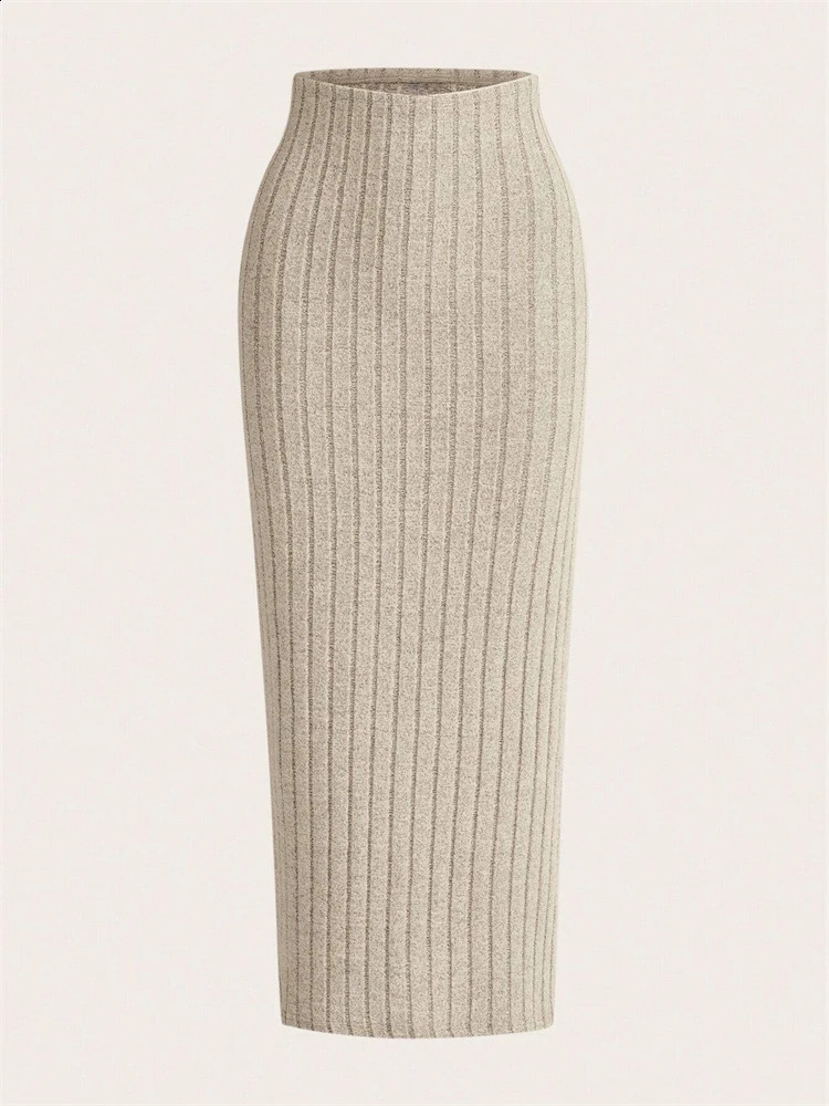 Casual Solid Color Ribbon Knitted Pencil Skirt Womens Autumn Spring High Waist Elegant Slimming Long Sleeve Dress 250407