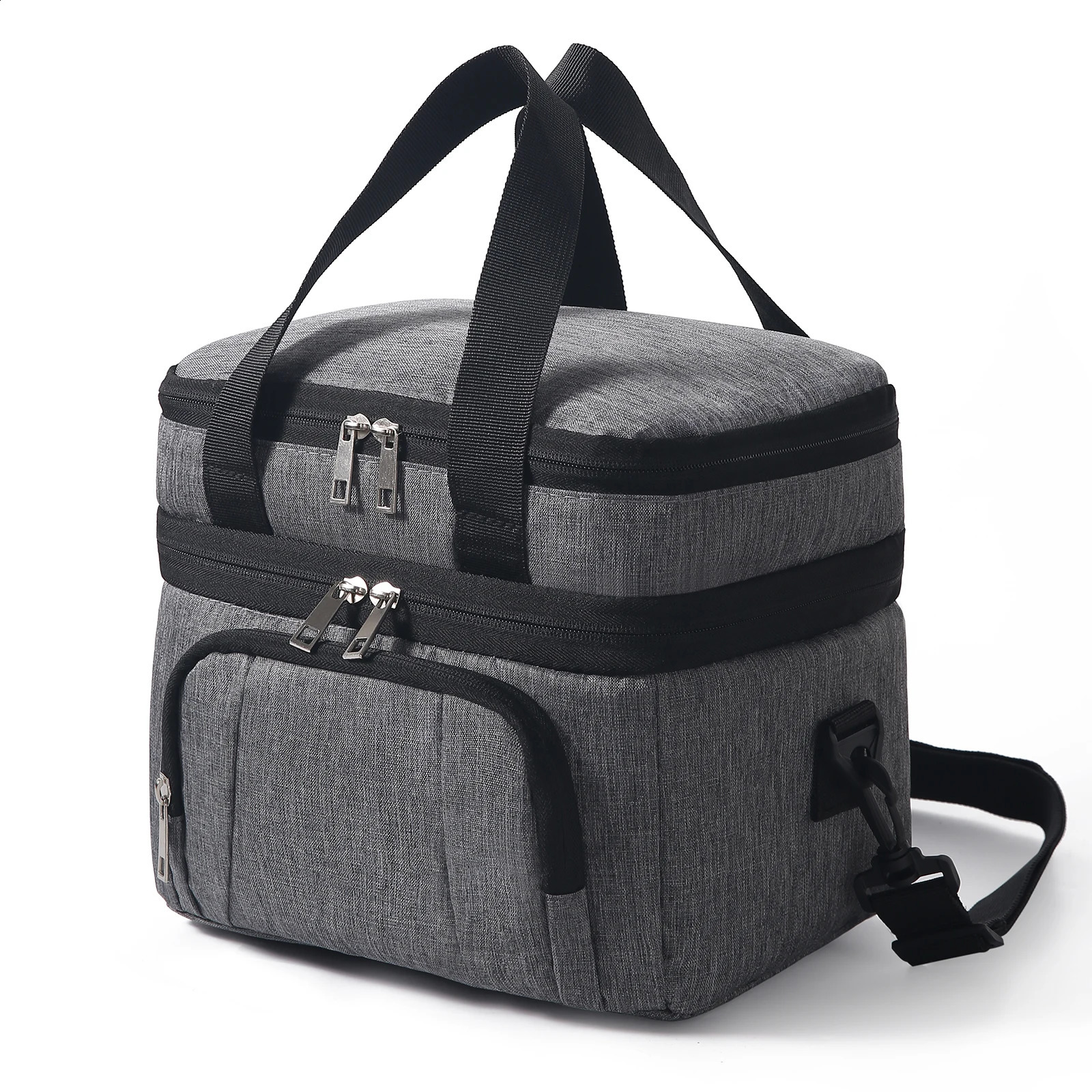 Double layer insulated lunch bag portable lunch box waterproof picnic insulated bag with adjustable belt 250410
