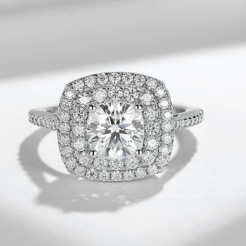 1CT Cushioin Full Moissanite Diamond D Color Womens Ring S925 Sterling Sliver 18K White Gold Rings Pendant Fine Jewelry