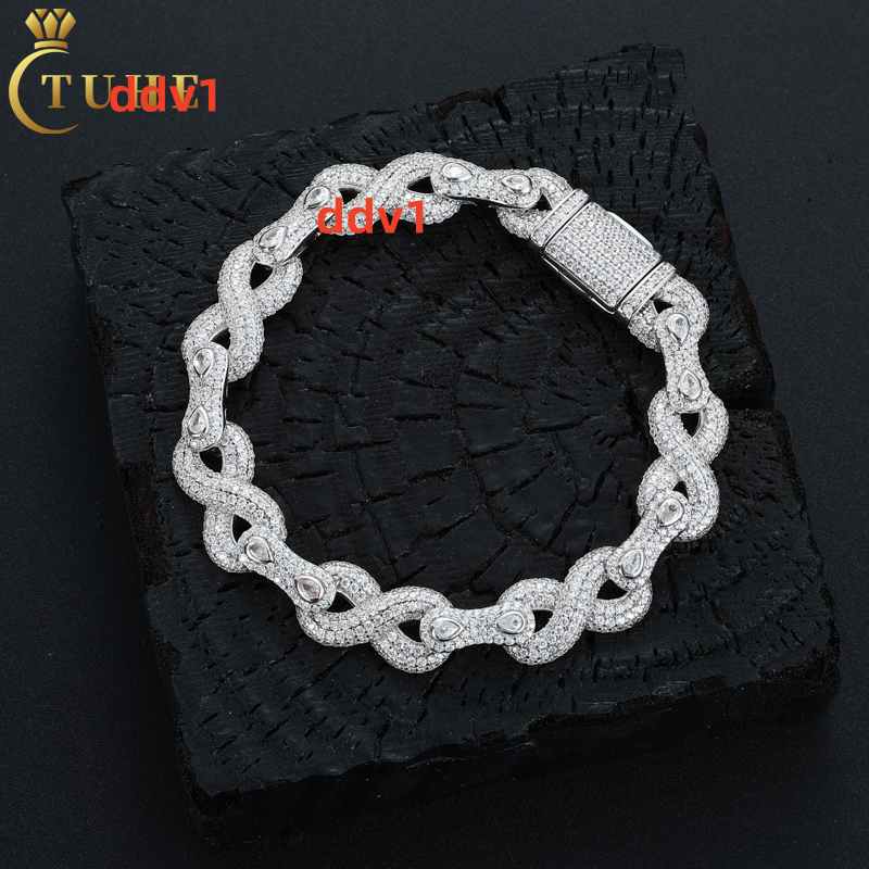 Original Design Hip Hop Jewelry 105mm 925 Sterling Silver VVS Moissanite Halo Infinity Cuban Link Chain Bracelet for Men
