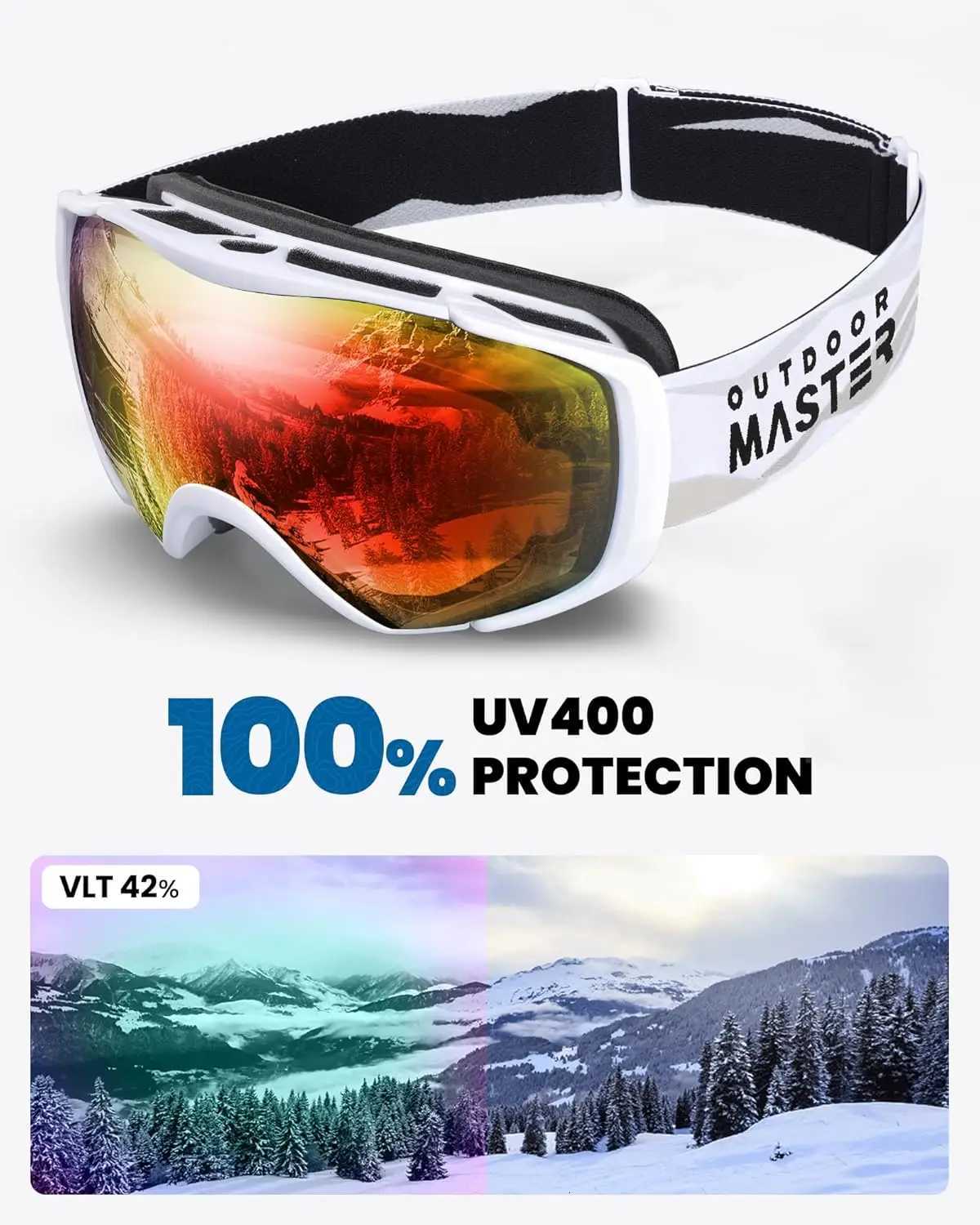 OutdoorMaster Ski Goggles with Cover Snowboard Snow Goggles OTG Anti-Fog K251110